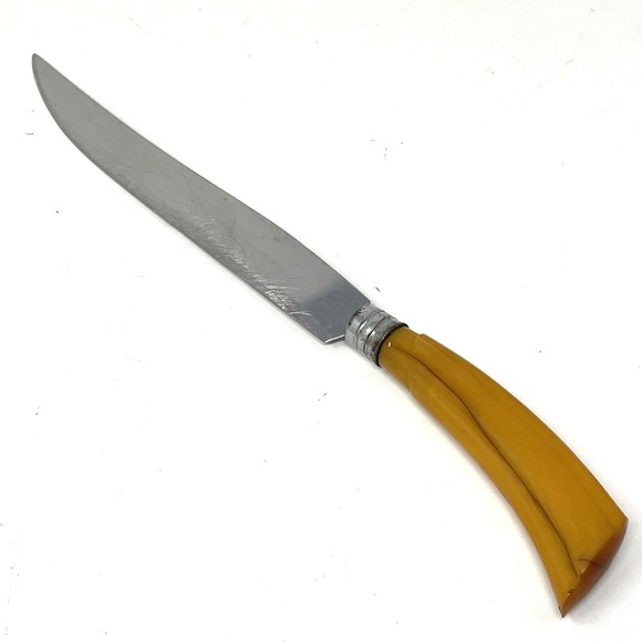 Vintage Butterscotch Bakelite Handle Kitchen Knife‎ 13" - Picture 1 of 5